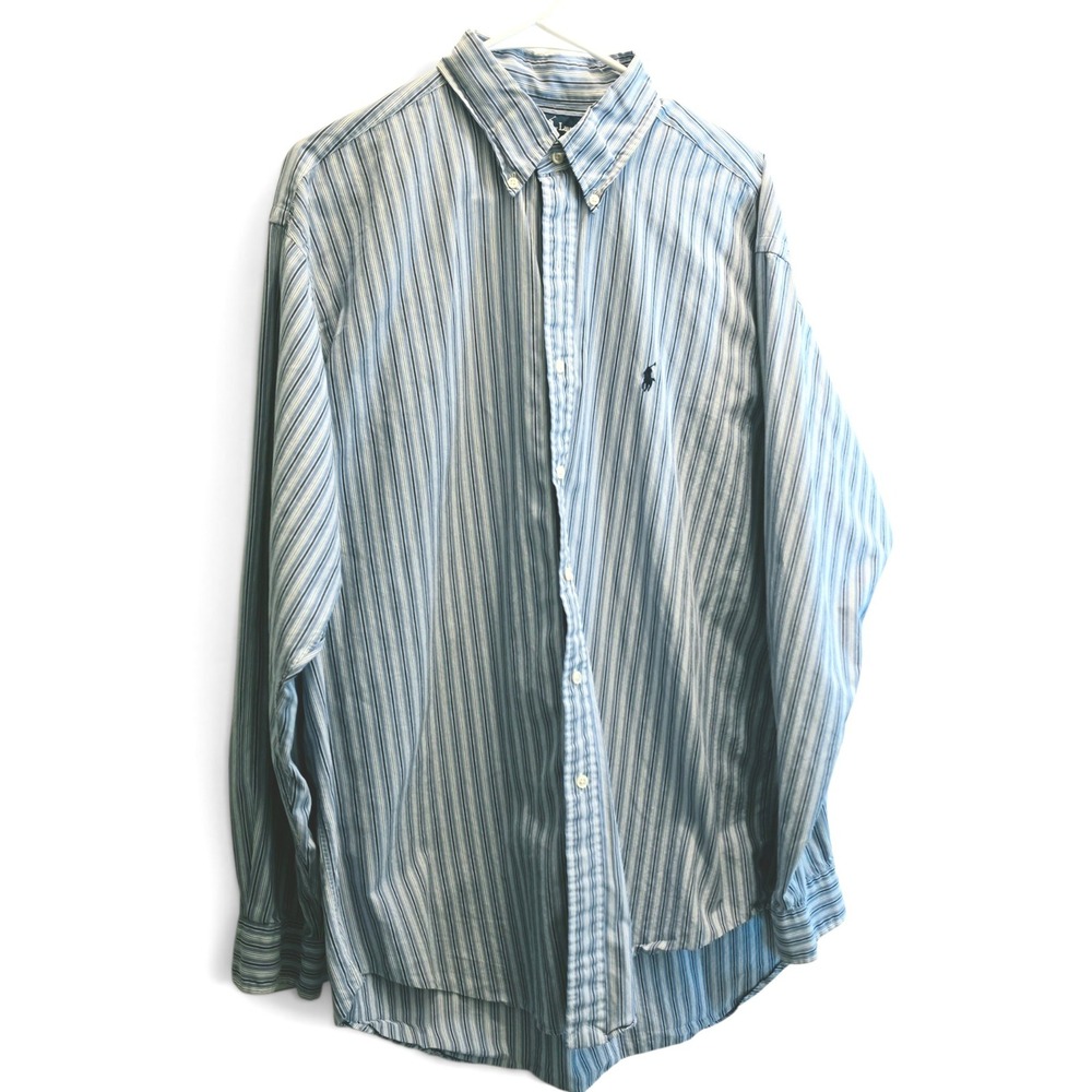 Vintage 90s Ralph Lauren Blake Long Sleeve Shirt Men's L Blue Striped Cotton